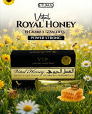 Etumax Vital Royal Honey pack with 12 sachets of mountain honey for men, showing individual 15g honey sachets.